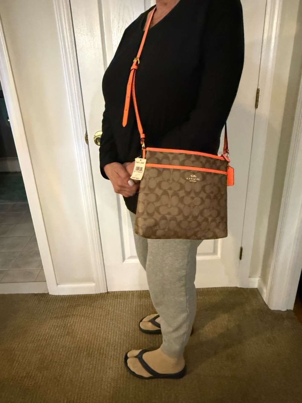 Coach Signature Crossbody Bag with Orange Trim